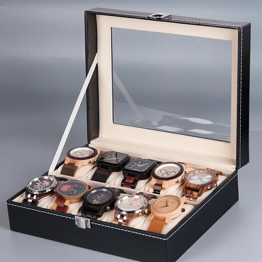 Mens 10 Slot PU Leather Watch Display Case