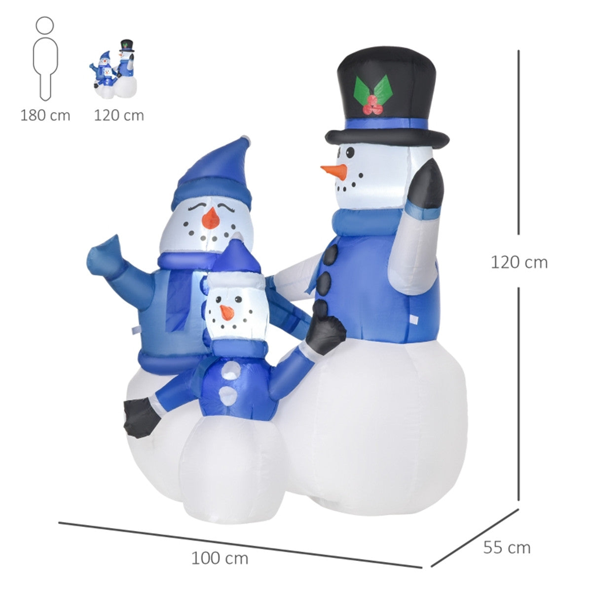 LED Lit Inflatable Christmas Snowman Family