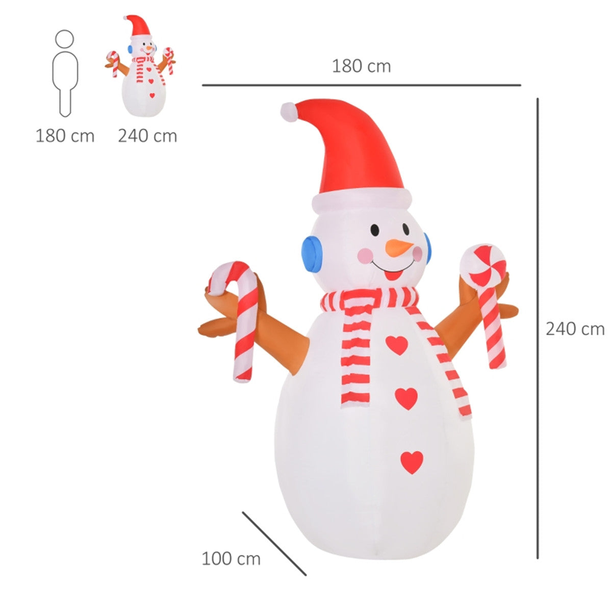 8ft LED Lit Inflatable Christmas Snowman with Santa Hat