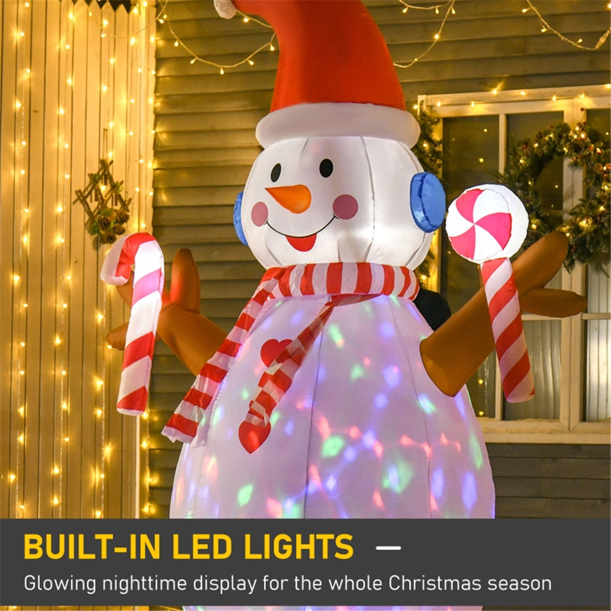 8ft LED Lit Inflatable Christmas Snowman with Santa Hat