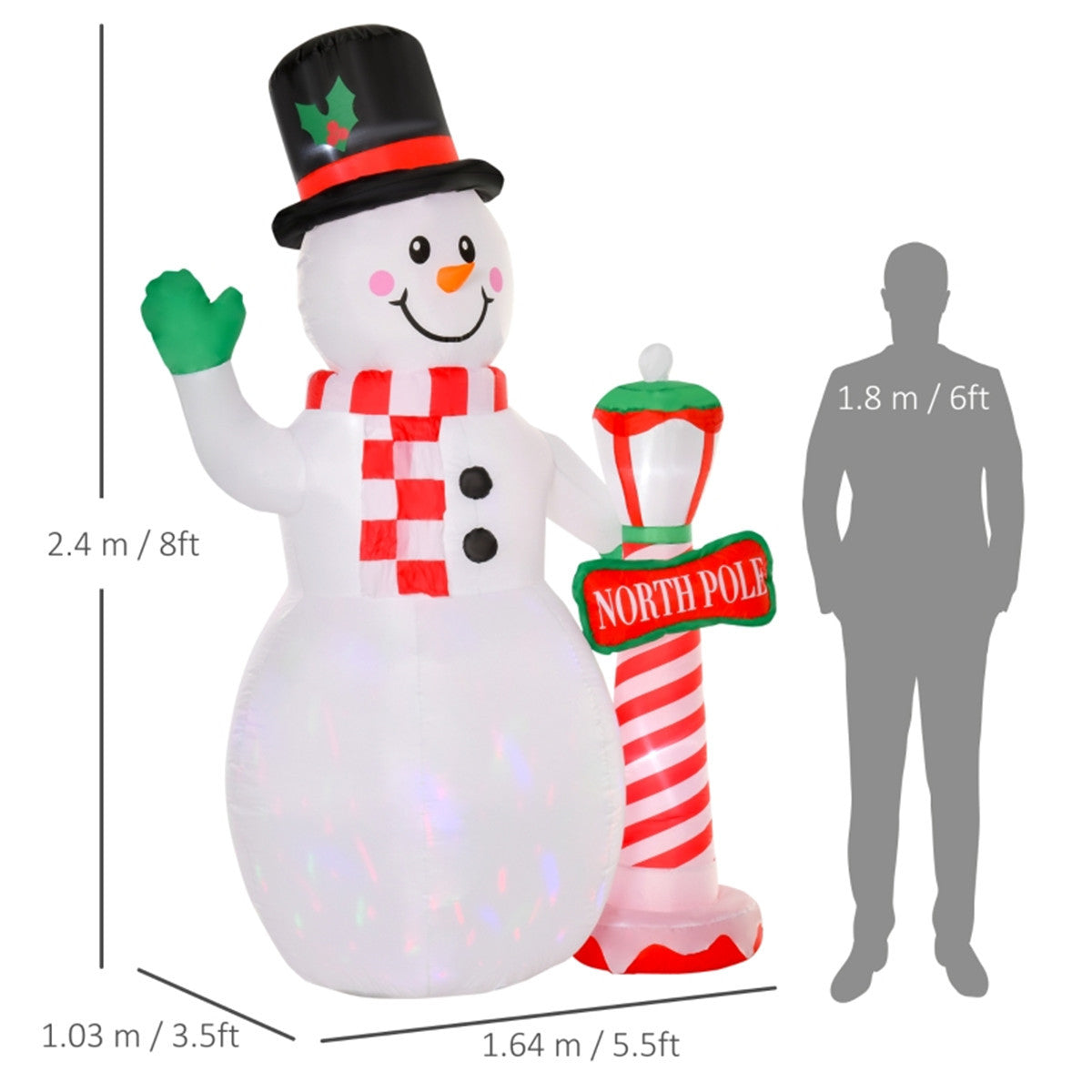 8ft LED Lit Inflatable Christmas Snowman