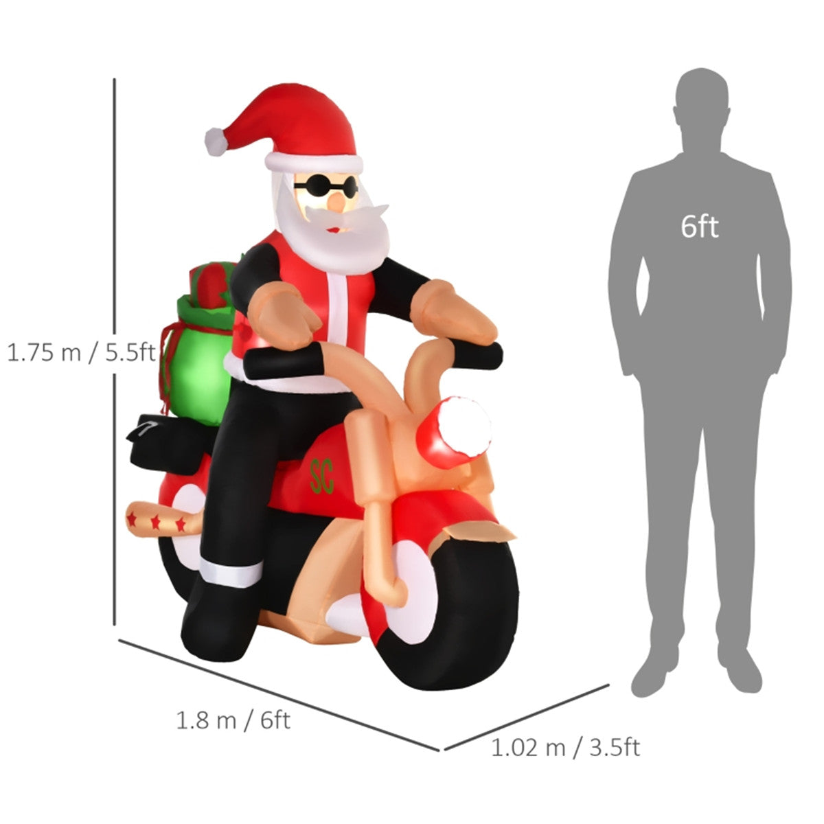 LED Lit Inflatable Christmas Santa on Motorbike