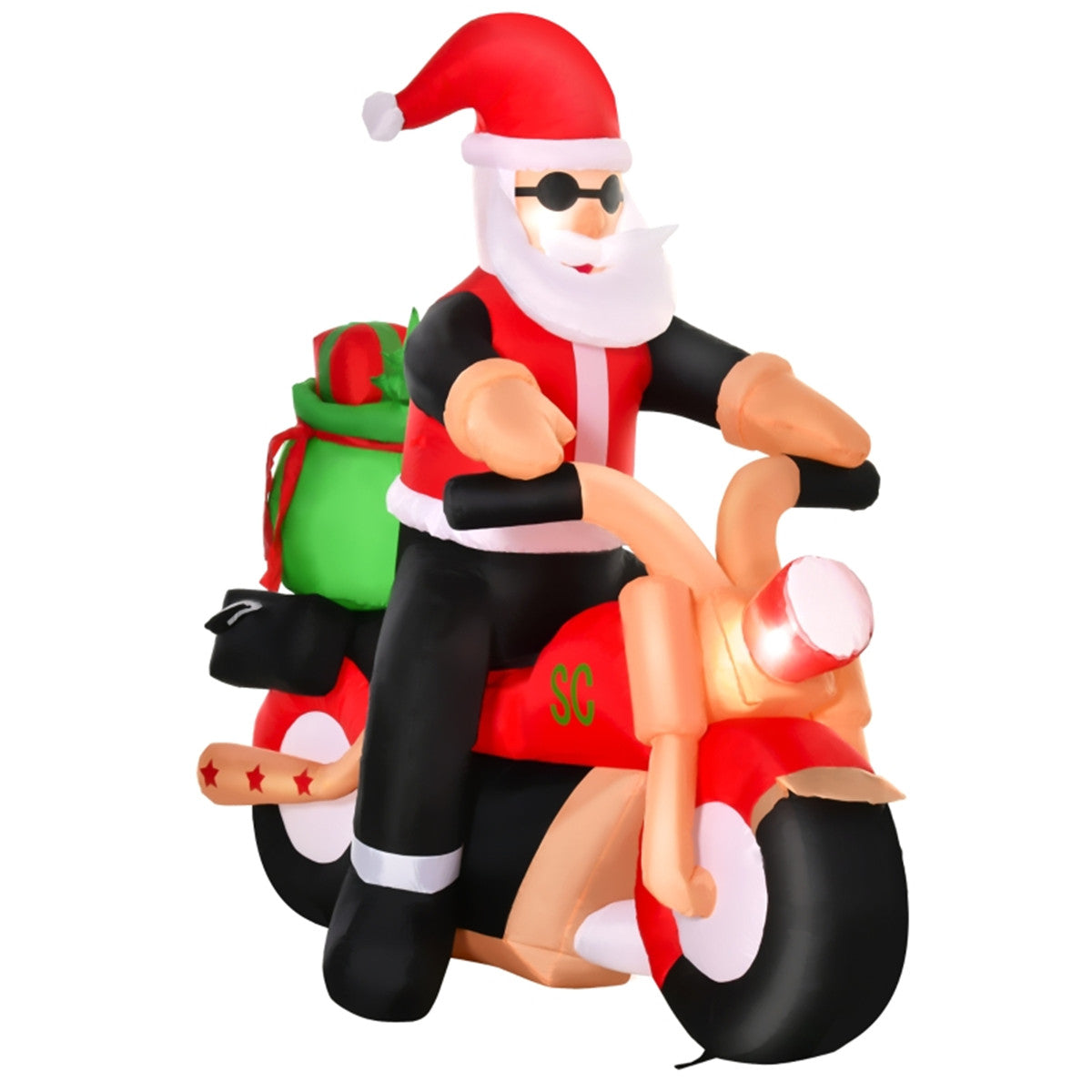 LED Lit Inflatable Christmas Santa on Motorbike