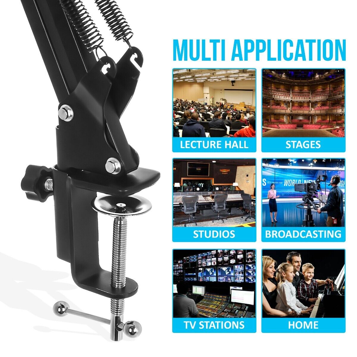 360° Heavy Duty Metal Adjustable Desktop Audio Microphone Support Holder in Black