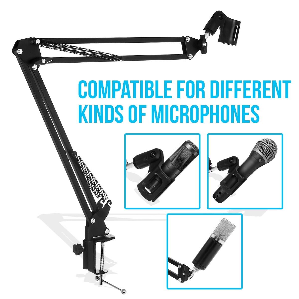 360° Heavy Duty Metal Adjustable Desktop Audio Microphone Support Holder in Black