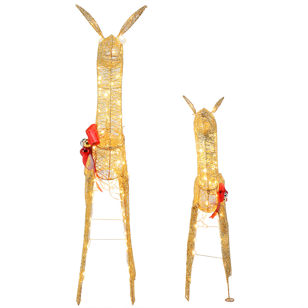 LED Lit Gold Sparkly 2 Piece Christmas Deer Family