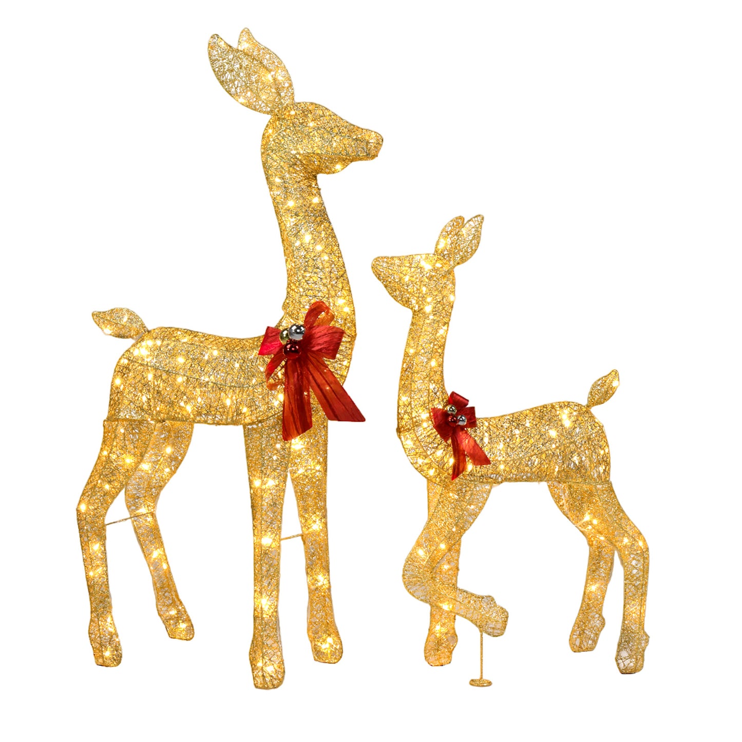 LED Lit Gold Sparkly 2 Piece Christmas Deer Family