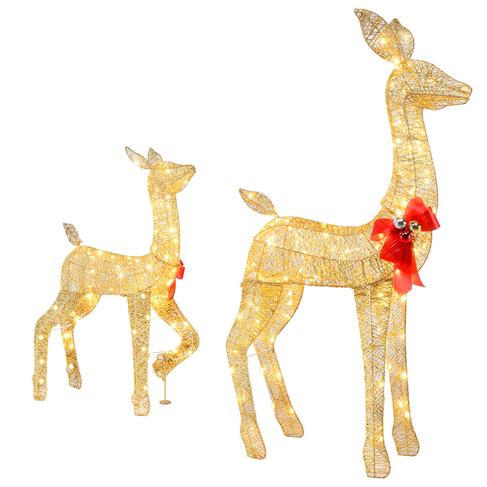 LED Lit Gold Sparkly 2 Piece Christmas Deer Family