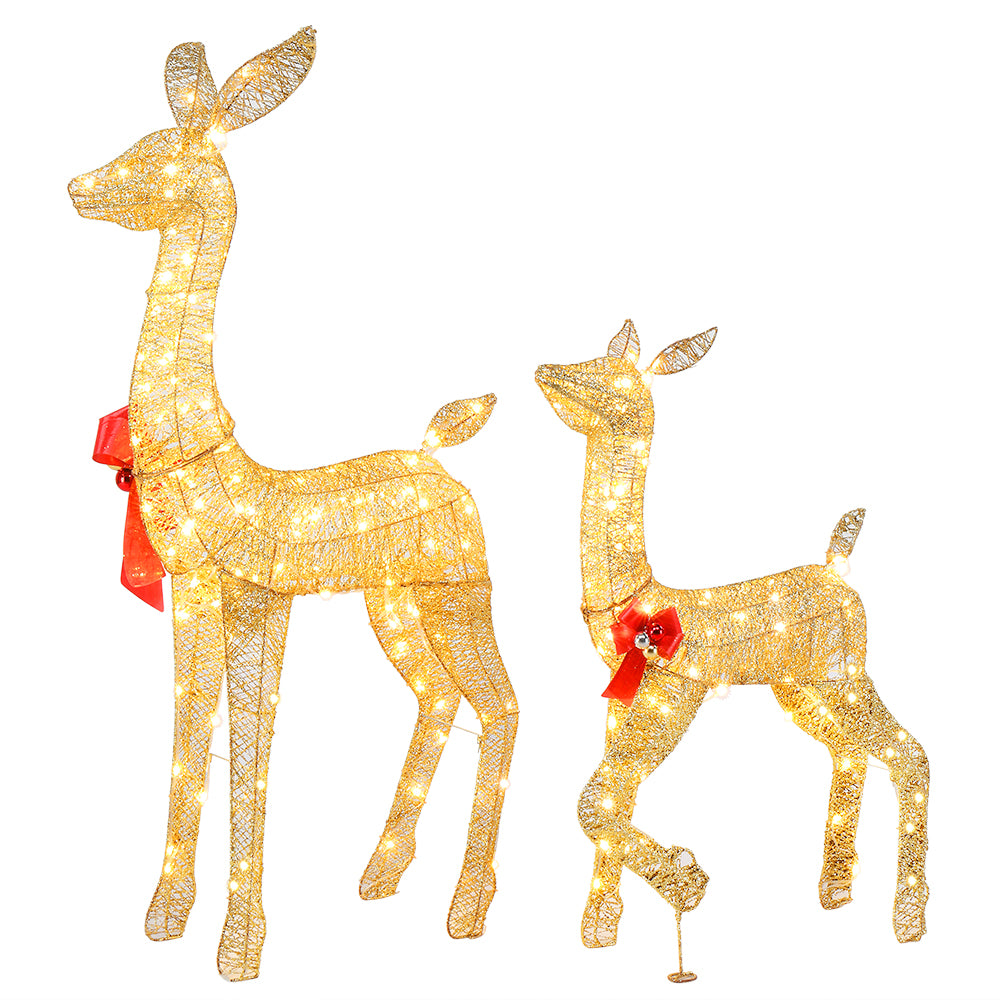 LED Lit Gold Sparkly 2 Piece Christmas Deer Family