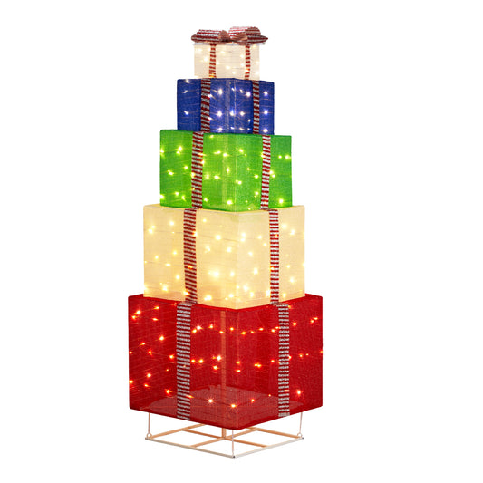 6ft LED Lit Multi Coloured Stacked Christmas Gift Tower