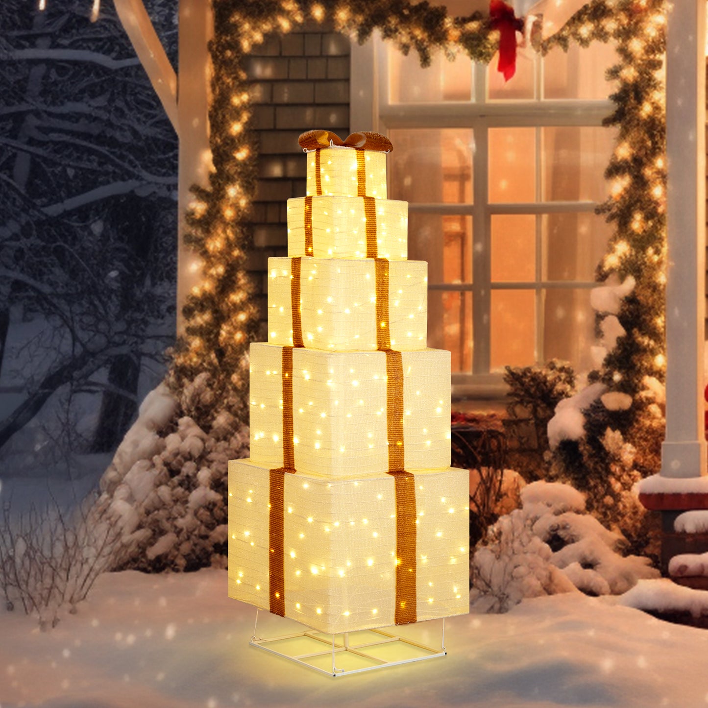 6FT LED Lit Stacked Christmas Gift Box Tower