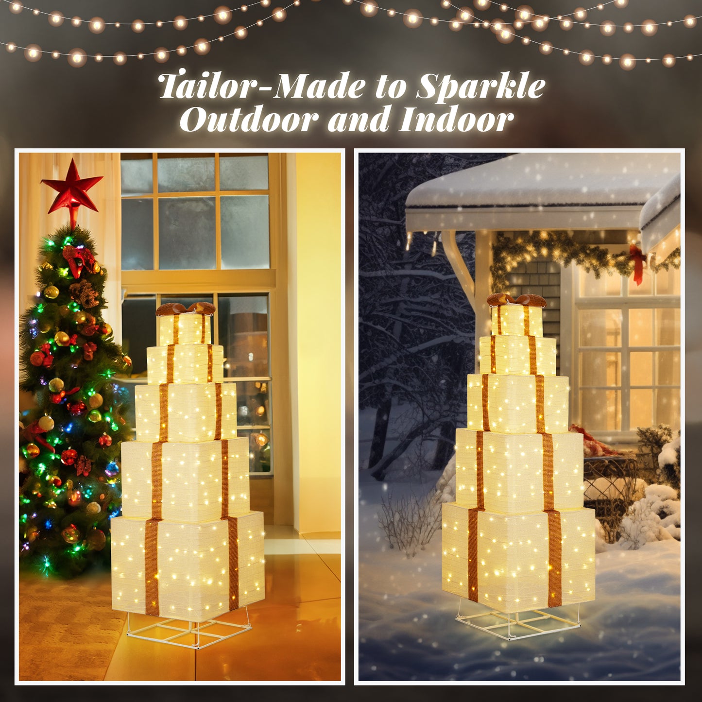 6FT LED Lit Stacked Christmas Gift Box Tower