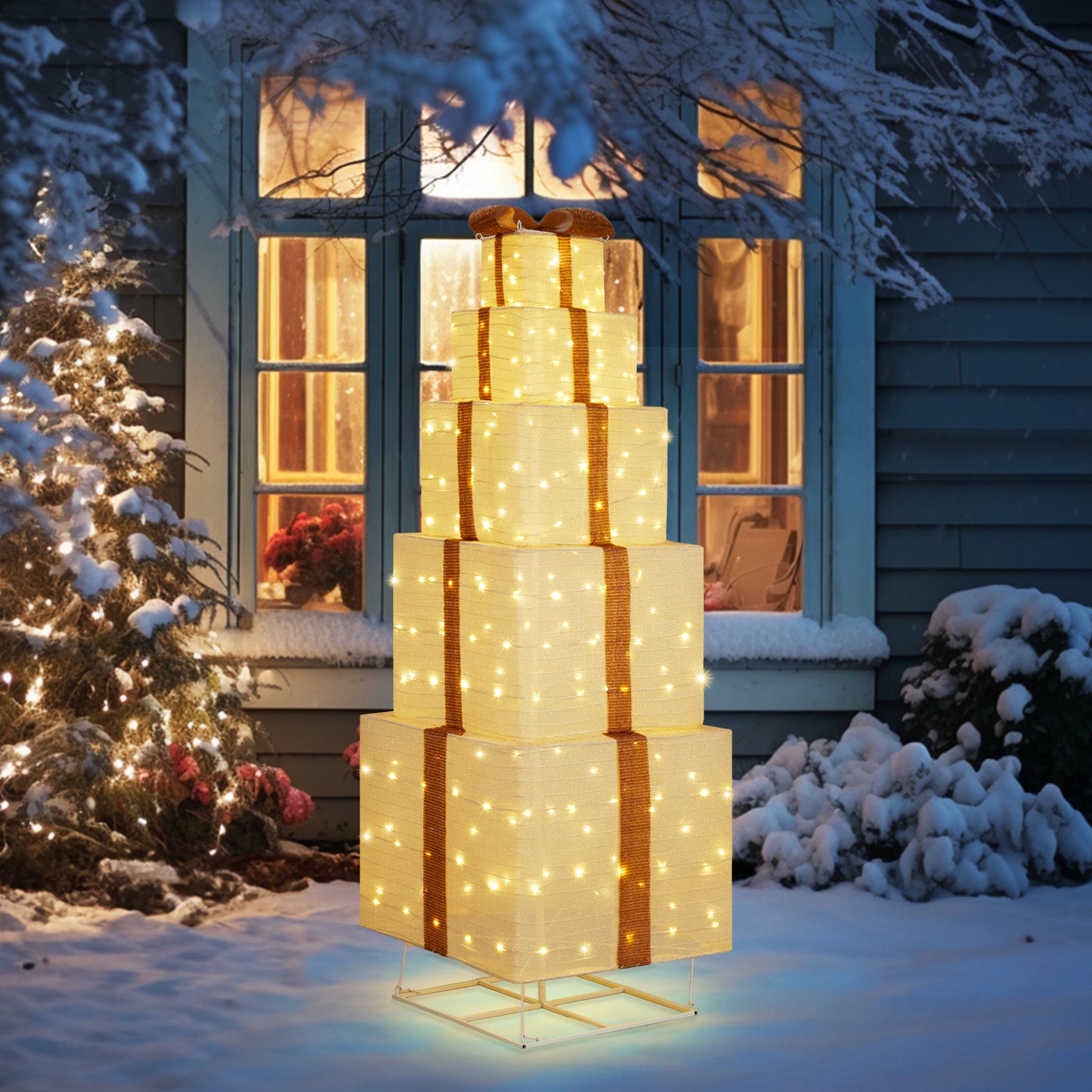 6FT LED Lit Stacked Christmas Gift Box Tower