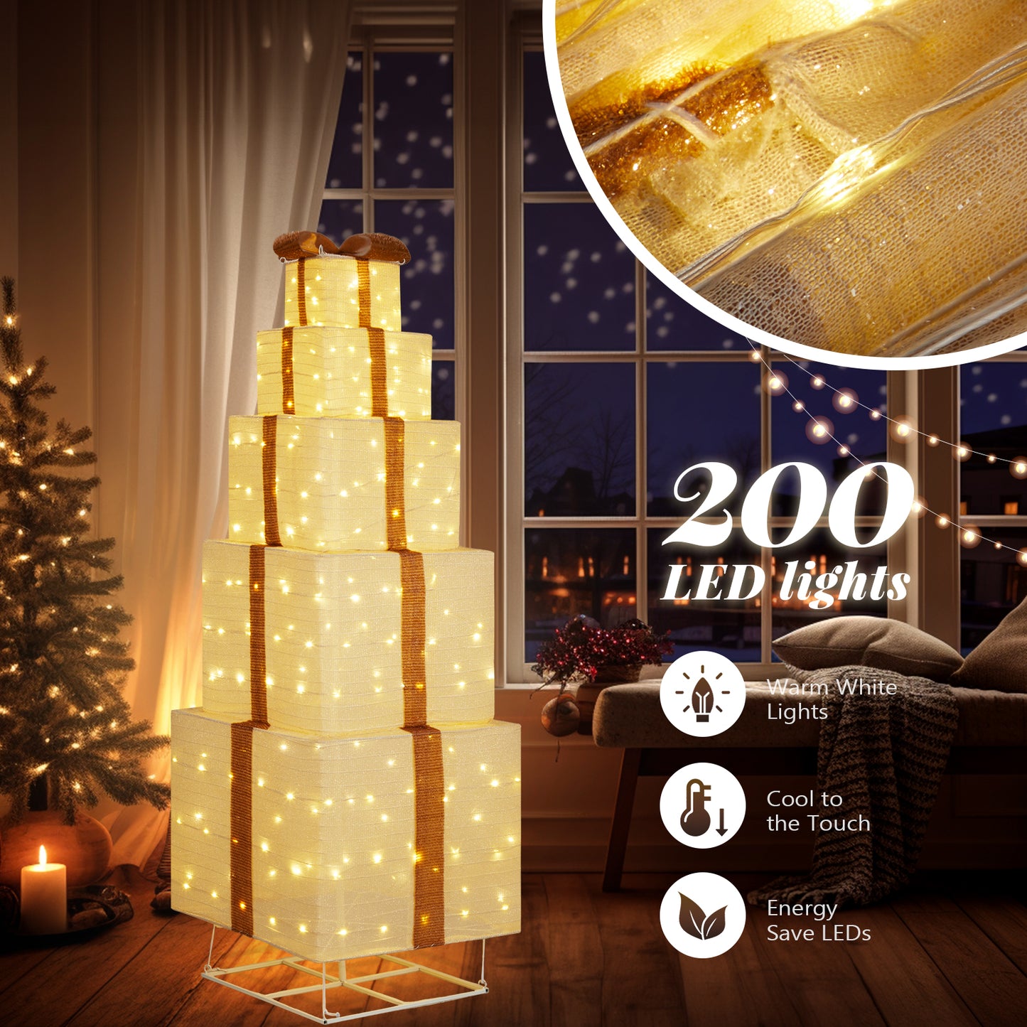 6FT LED Lit Stacked Christmas Gift Box Tower