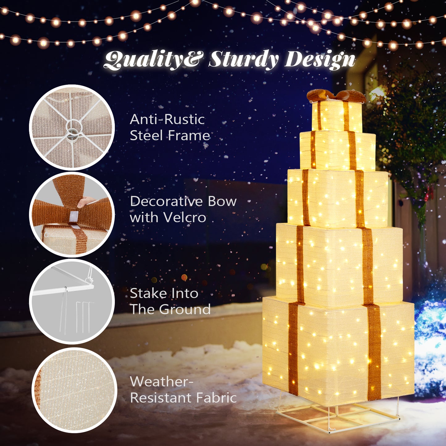 6FT LED Lit Stacked Christmas Gift Box Tower