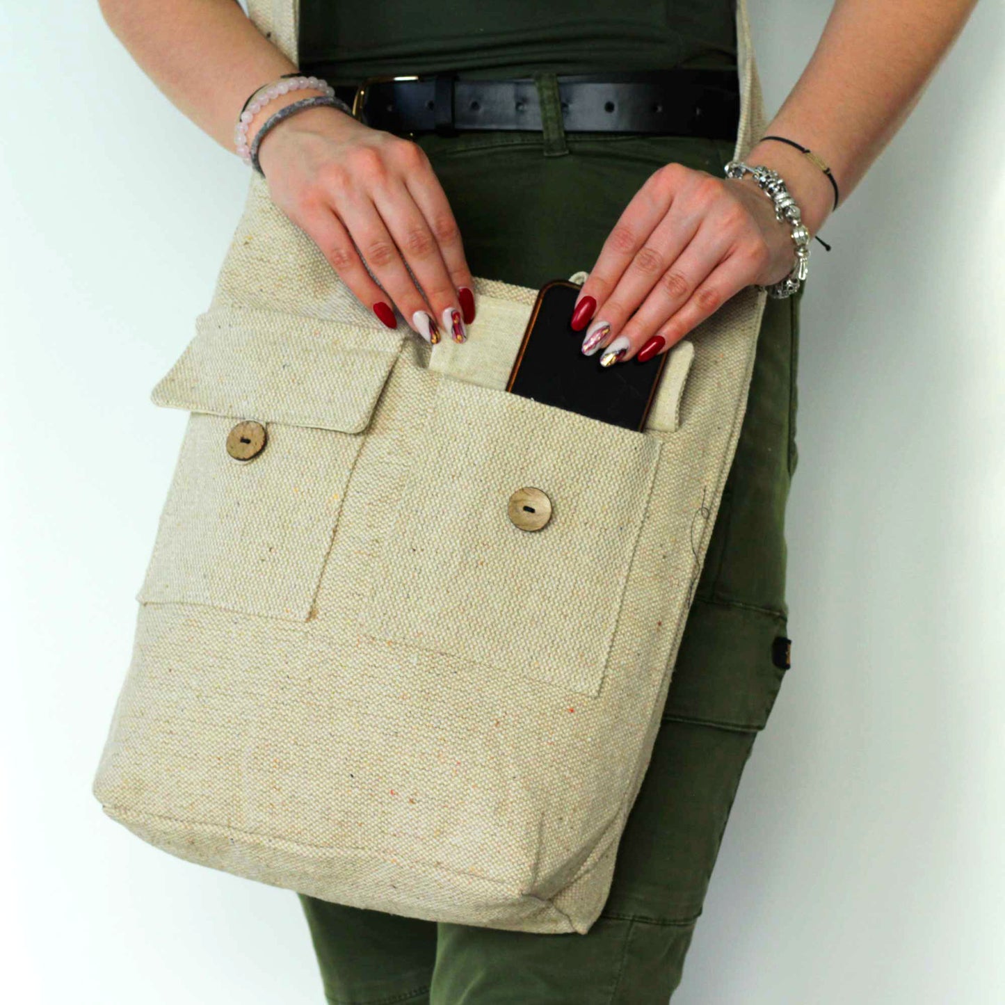 Eco-Chic Natural Tones Eco-Friendly Two Pocket Bags / Various Colours and Sizes