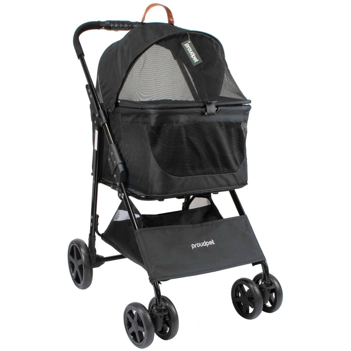 Stylish Foldable and Adaptable Pushchair and Detachable Carry Basket for Dogs, Cats and Small Animals in Black